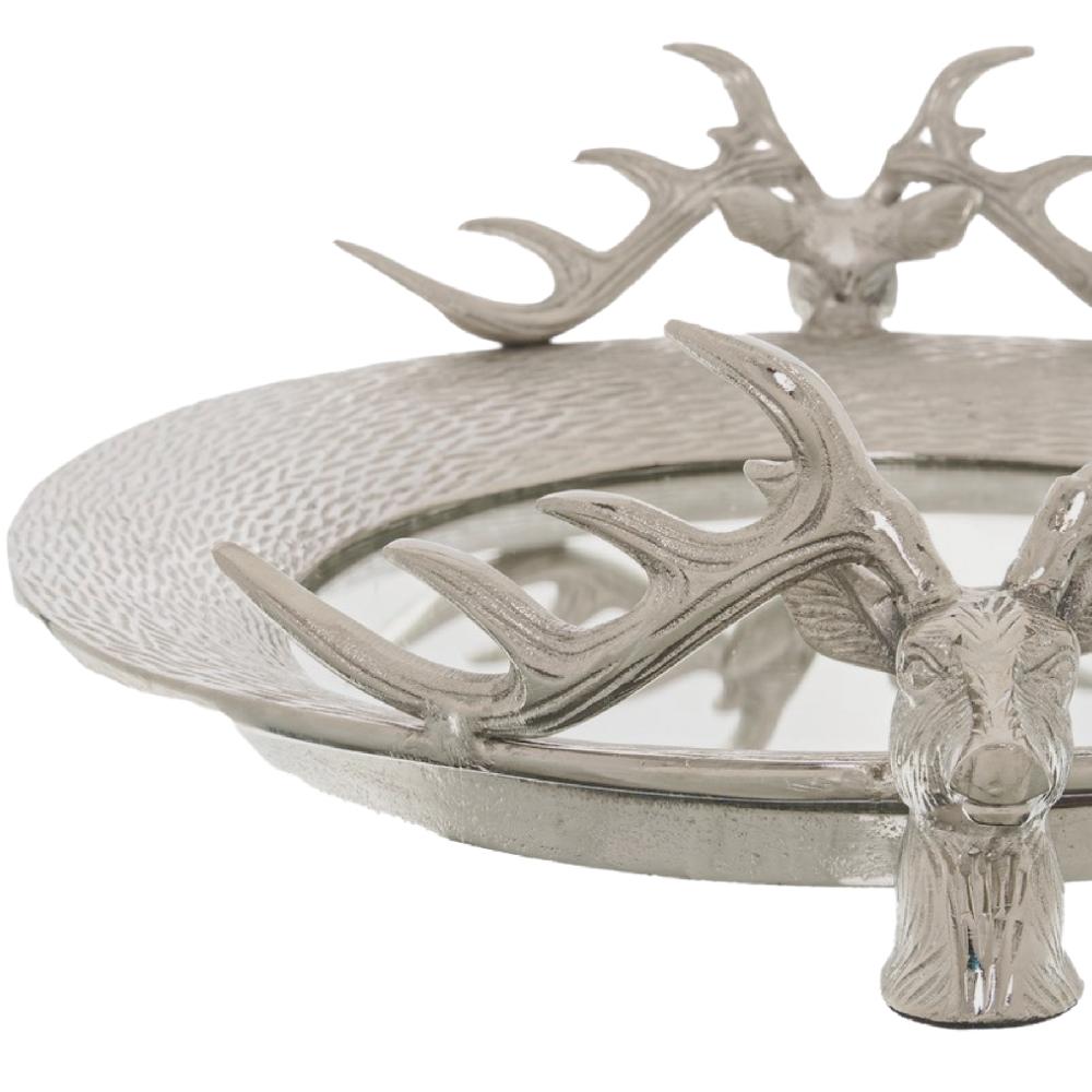 hill interiors Large Mirrored Tray With Stag Heads