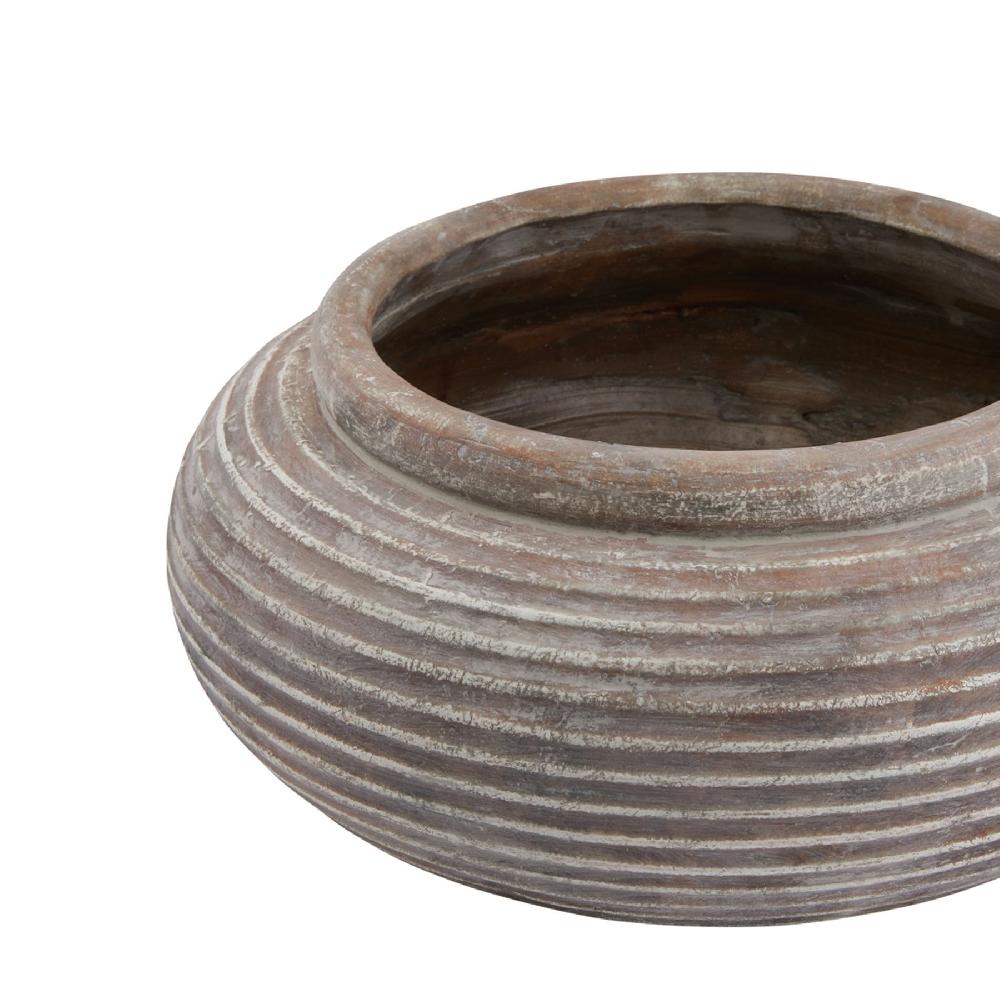 hill interiors Siena Brown Round Ribbed Planter