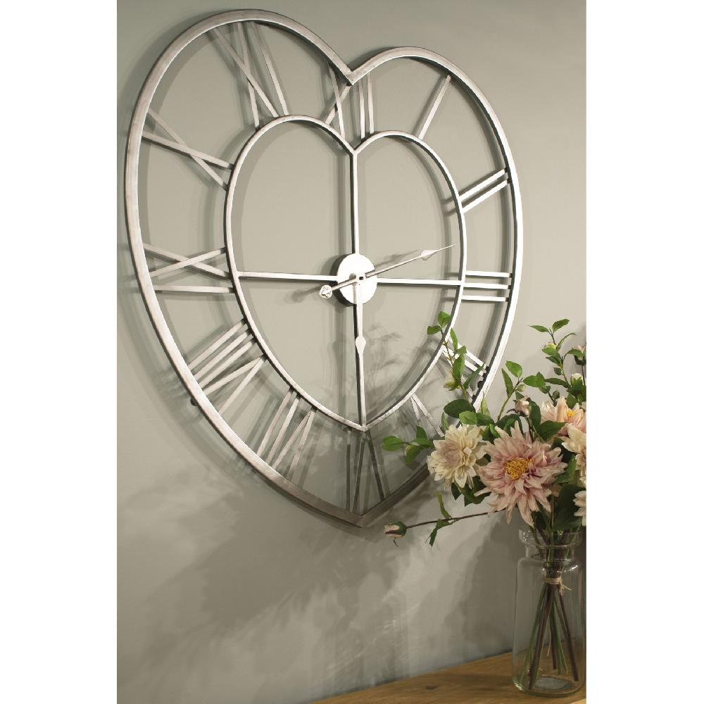 Hill Interiors Silver Heart Skeleton Wall Clock