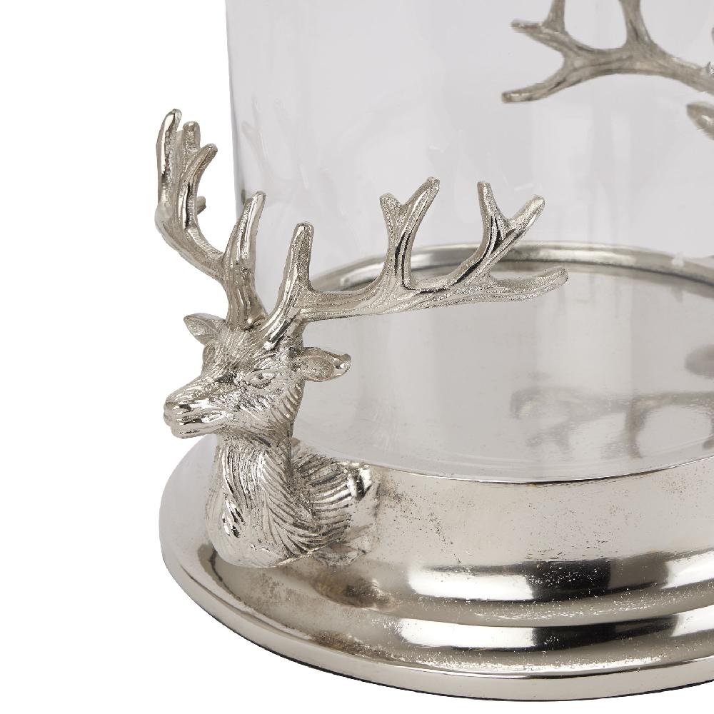 hill interiors Silver Stag Heads Hurricane Lantern