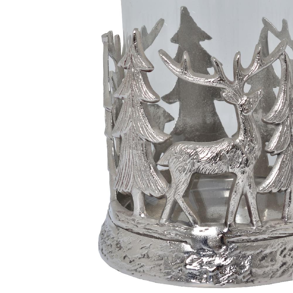 hill interiors Silver Stag Scene Hurricane Lantern