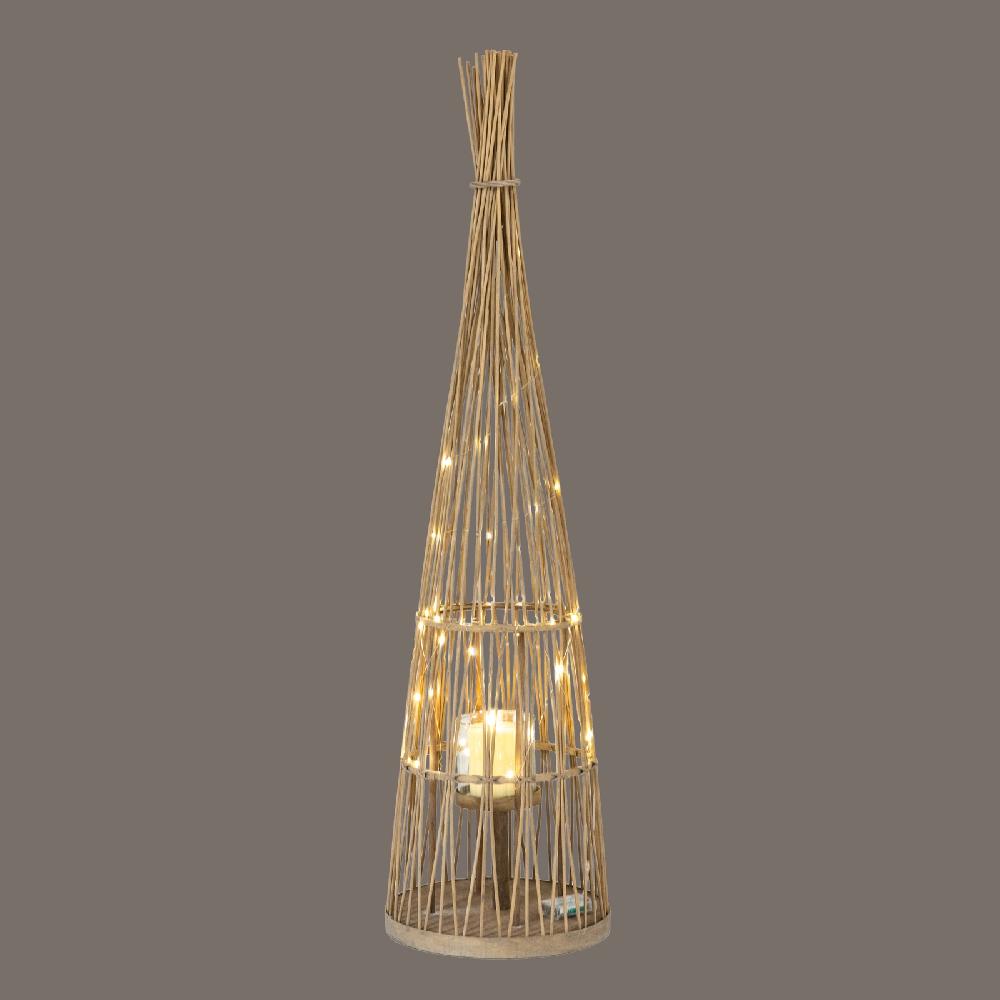 Hill Interiors Large Conical Wicker Lantern With Glass Holder & LED Lights