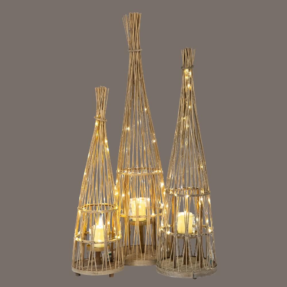 Hill Interiors Large Conical Wicker Lantern With Glass Holder & LED Lights