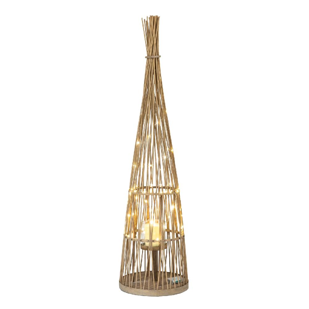 hill interiors Large Conical Wicker Lantern With Glass Holder & LED Lights