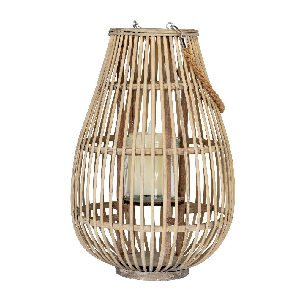 hill interiors Large Ellipse Wicker Lantern With Glass Holder