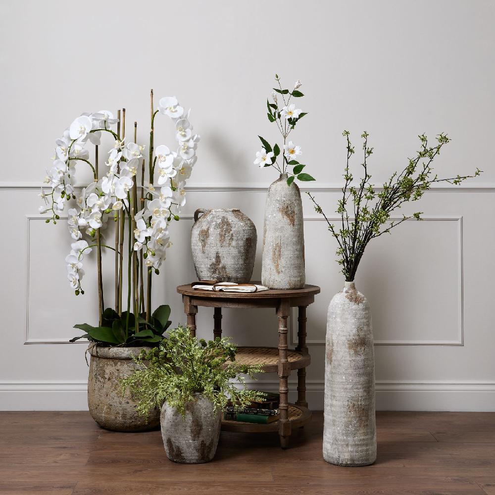 Hill Interiors Large White Orchid In Antique Stone Pot