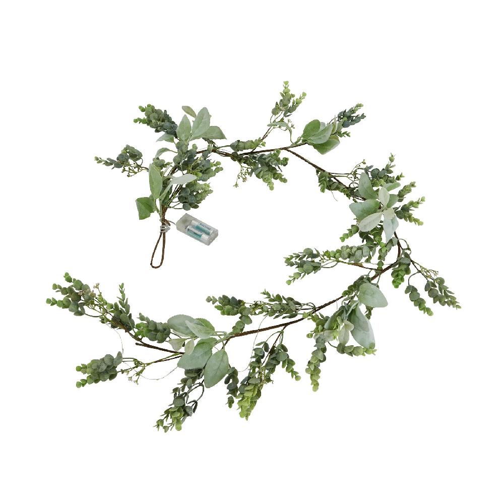 hill interiors LED Winter Garland With Eucalyptus And Lambs Ear