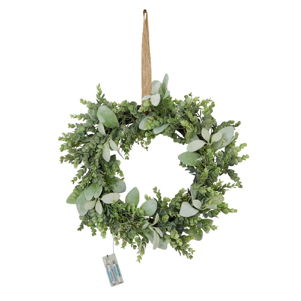 hill interiors LED Winter Wreath With Eucalyptus And Lambs Ear