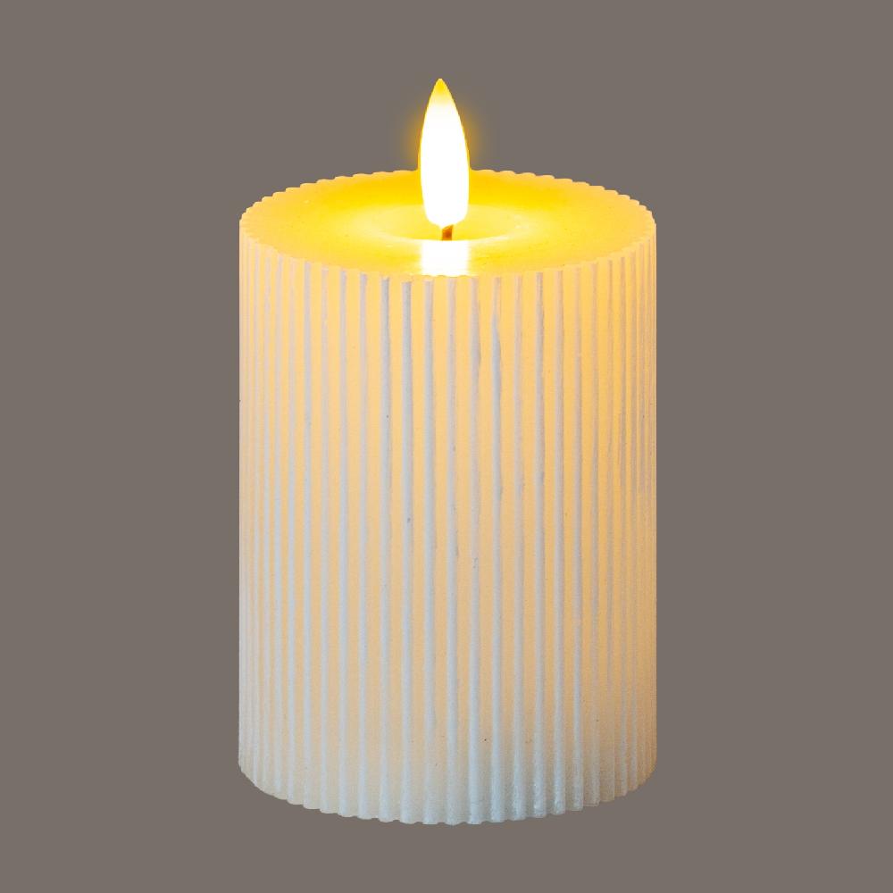 hill interiors Luxe Collection Natural Glow 3x4 Textured Ribbed LED Candle