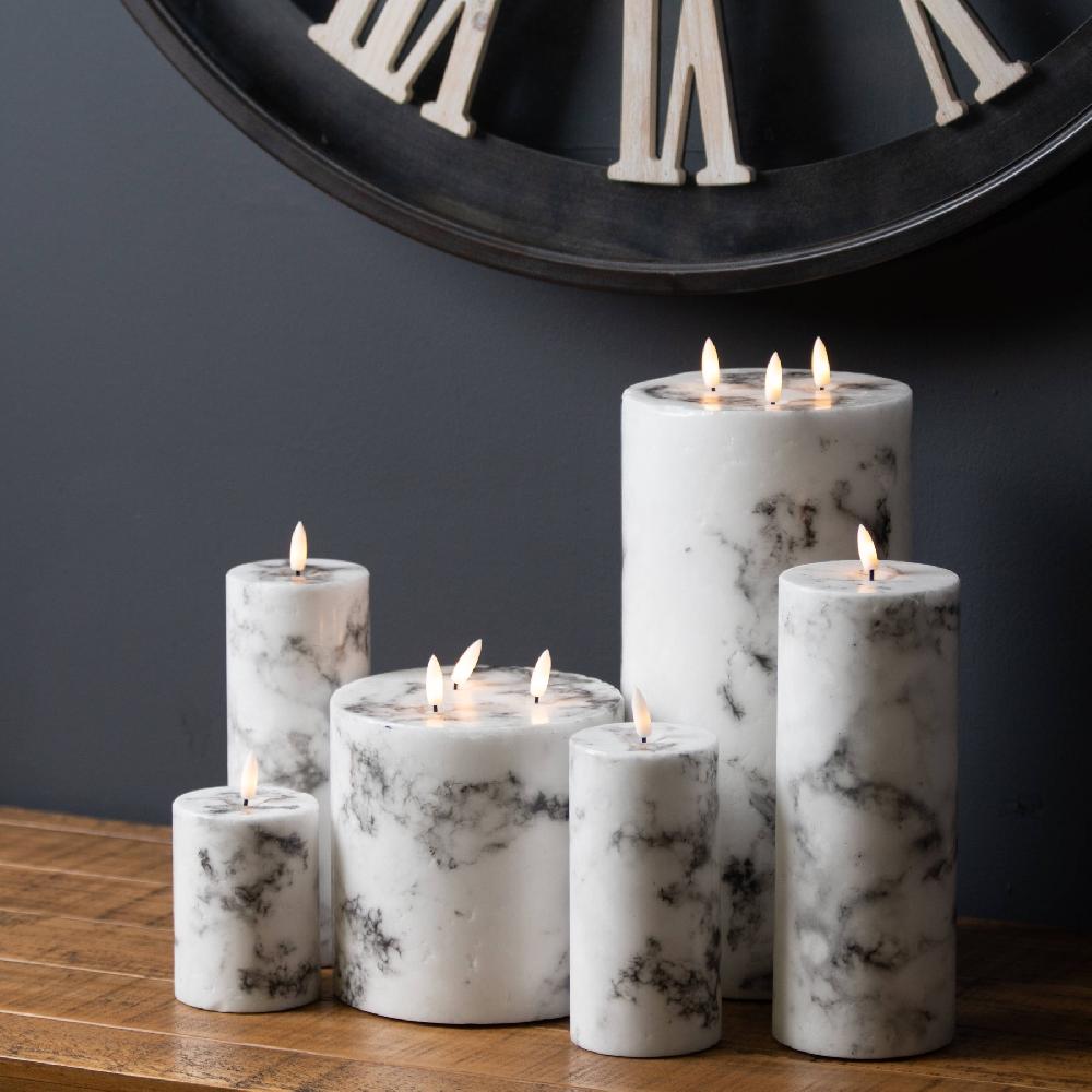 hill interiors Luxe Collection Natural Glow 3x6 Marble Effect LED Candle