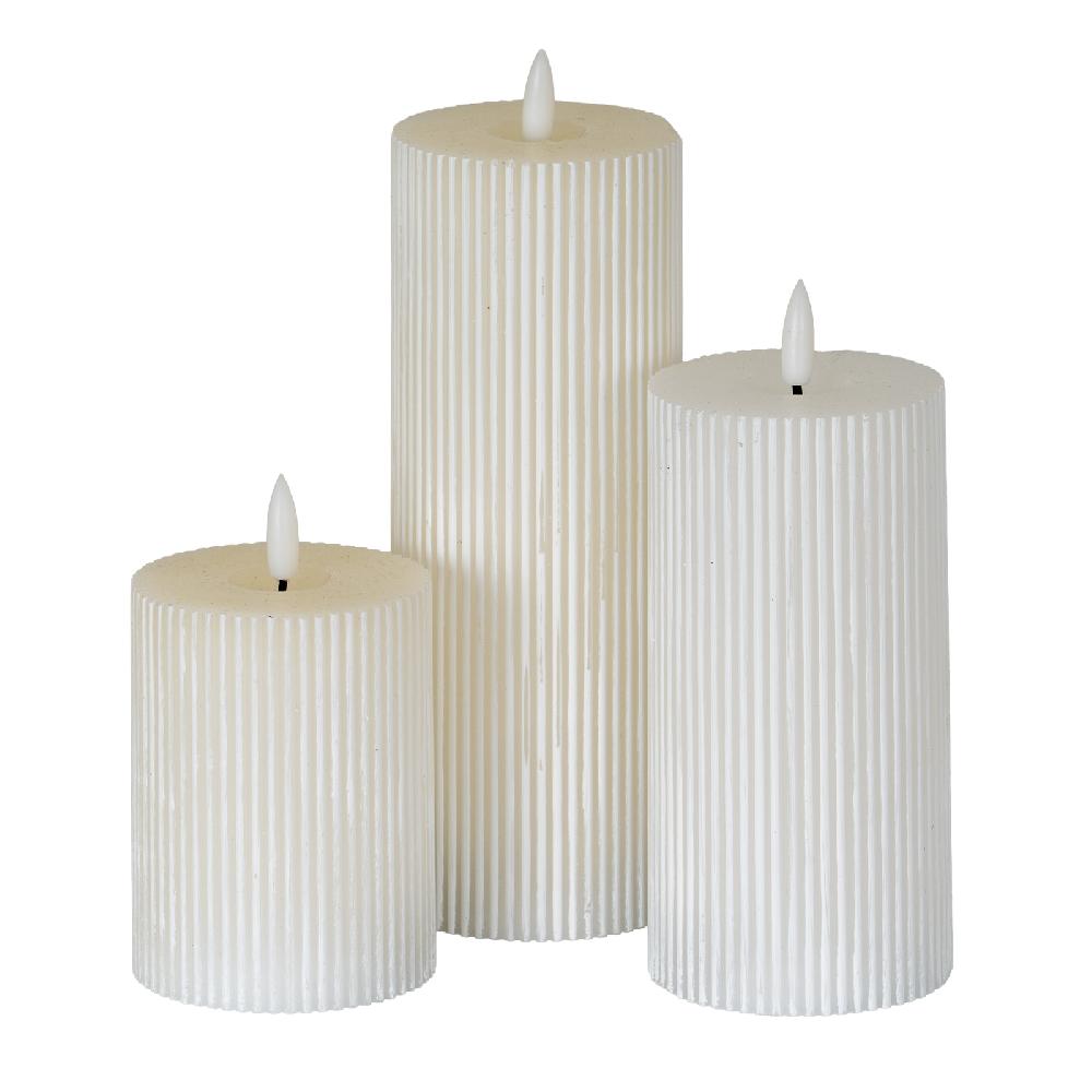 Hill Interiors Luxe Collection Natural Glow 3x6 Textured Ribbed LED Candle