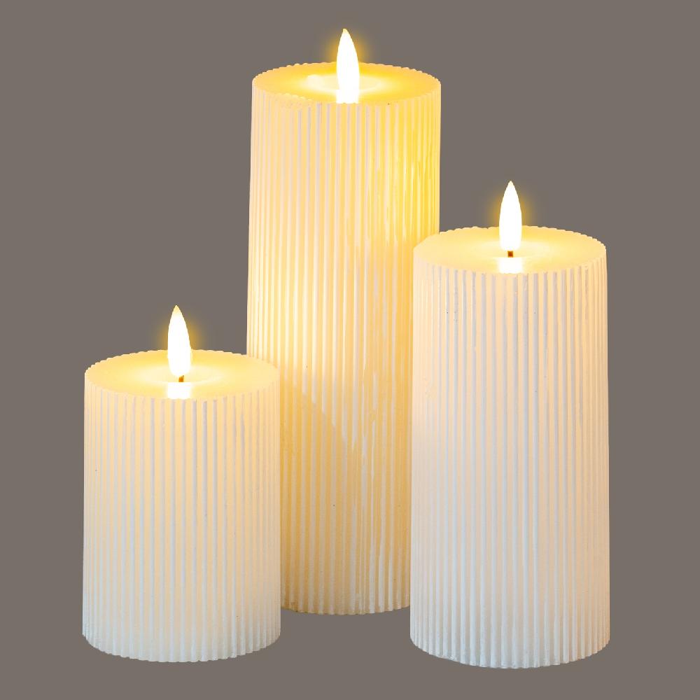 Hill Interiors Luxe Collection Natural Glow 3x6 Textured Ribbed LED Candle