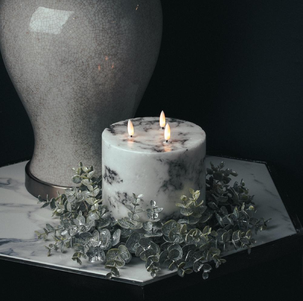 Hill Interiors Luxe Collection Natural Glow 6x6 Marble Effect LED Candle