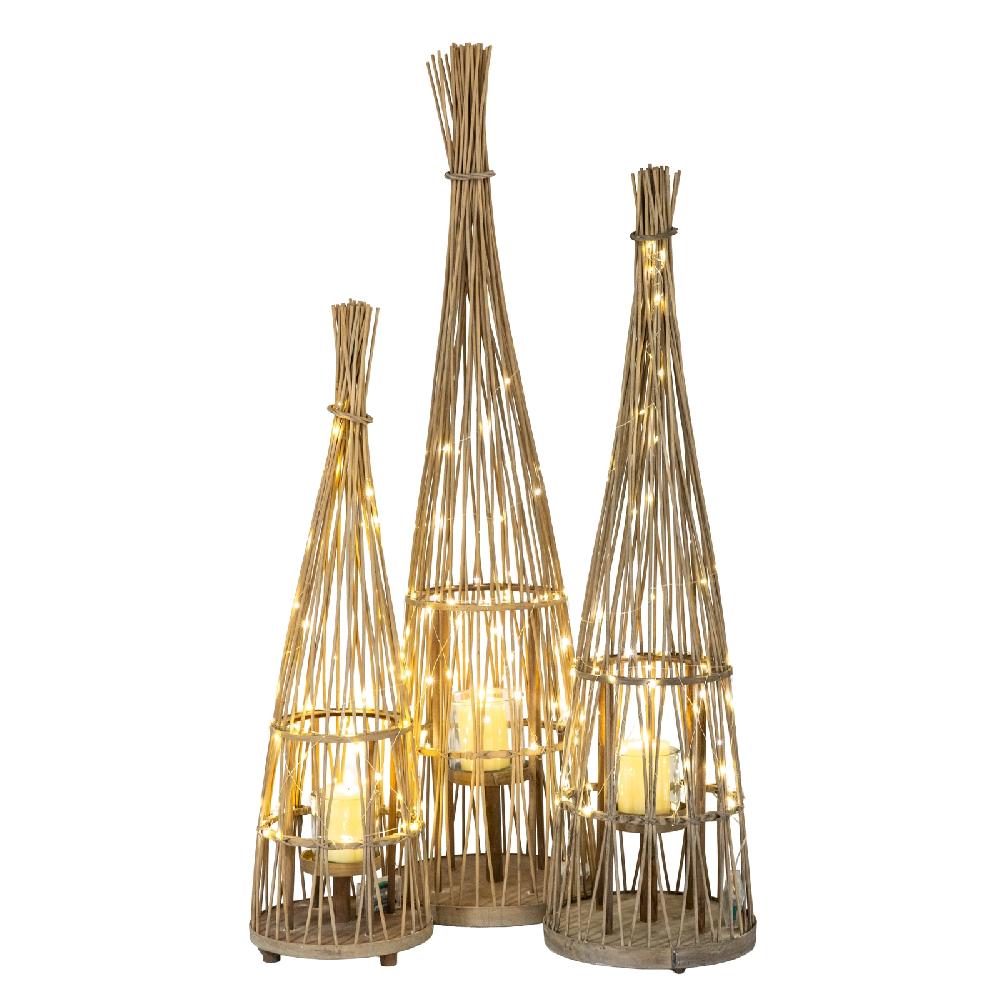 Hill Interiors Medium Conical Wicker Lantern With Glass Holder & LED Lights