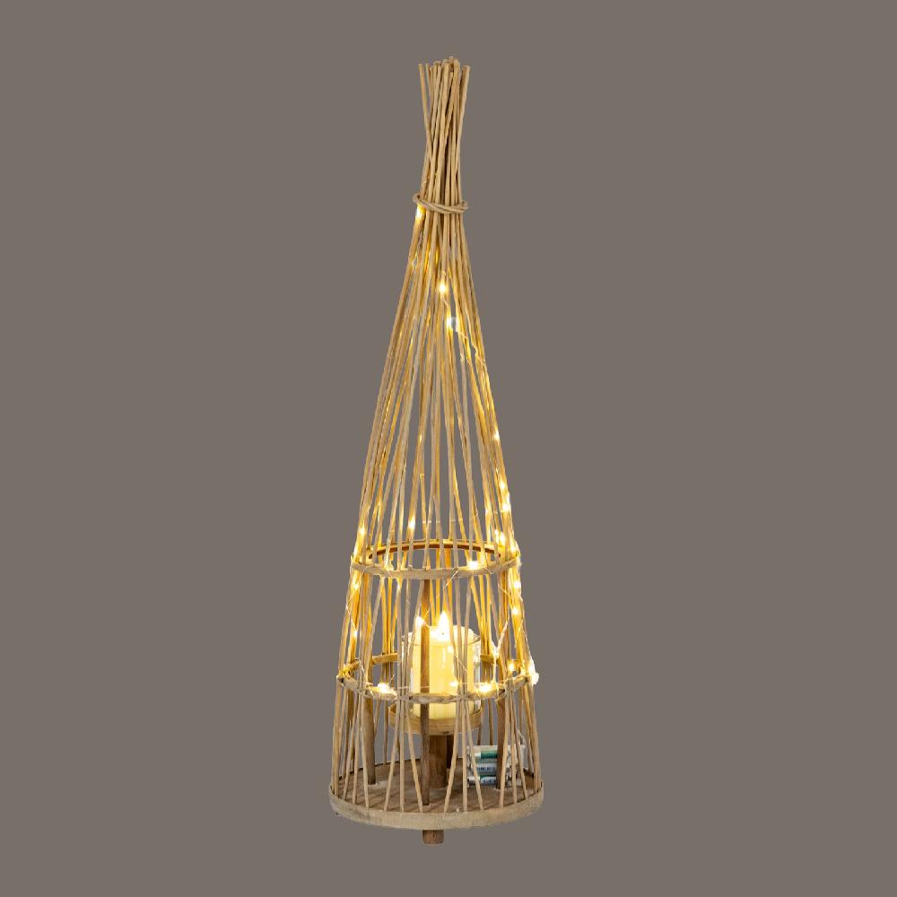 Hill Interiors Medium Conical Wicker Lantern With Glass Holder & LED Lights