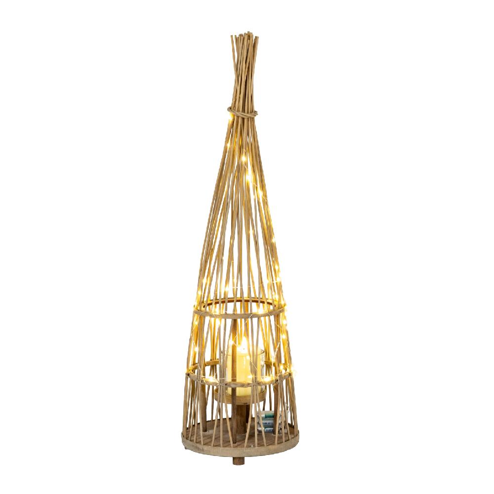 hill interiors Medium Conical Wicker Lantern With Glass Holder & LED Lights