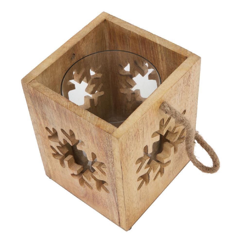 hill interiors Natural Wooden Large Snowflake Tealight Candle Holder