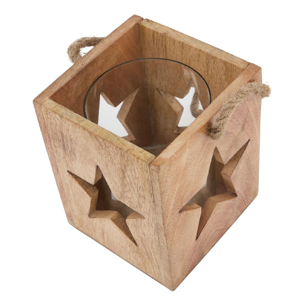 hill interiors Natural Wooden Large Star Tealight Candle Holder