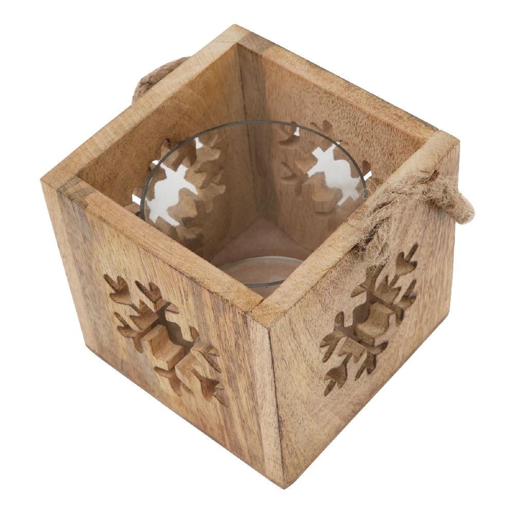 hill interiors Natural Wooden Snowflake Tealight Candle Holder