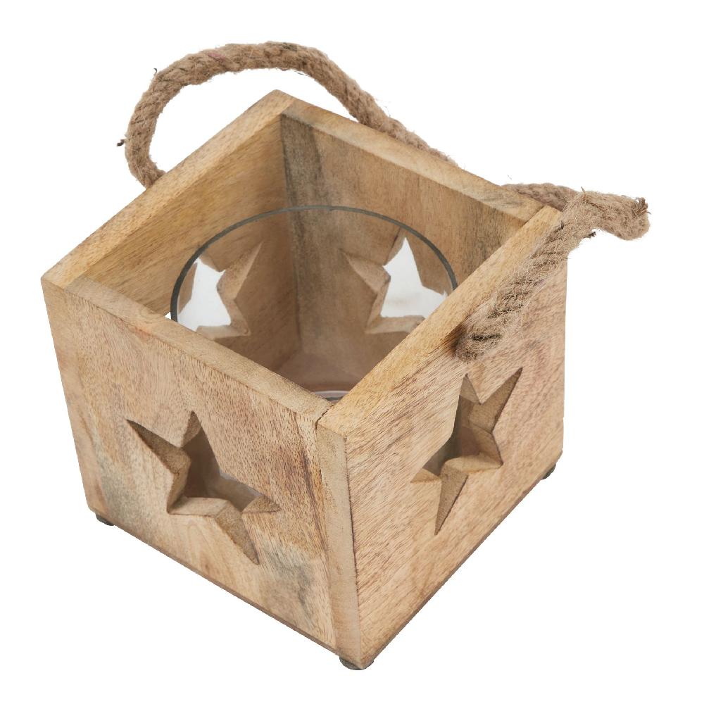 hill interiors Natural Wooden Star Tealight Candle Holder