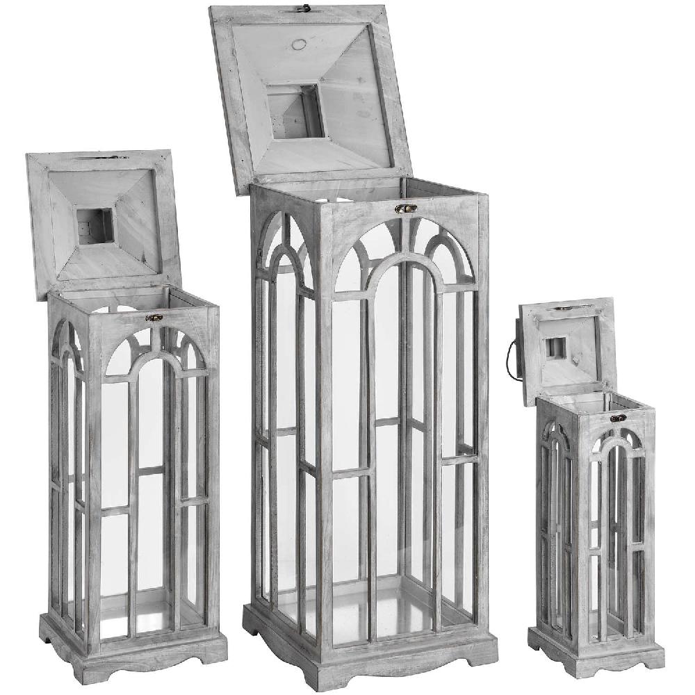 Hill Interiors Set Of Three Wooden Lanterns With Archway Design