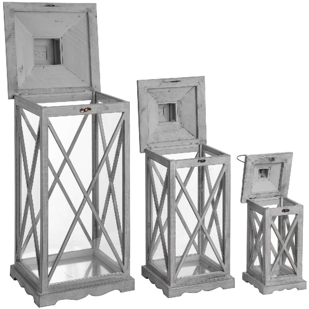 Hill Interiors Set Of Three Wooden Lanterns With Traditional Cross Section