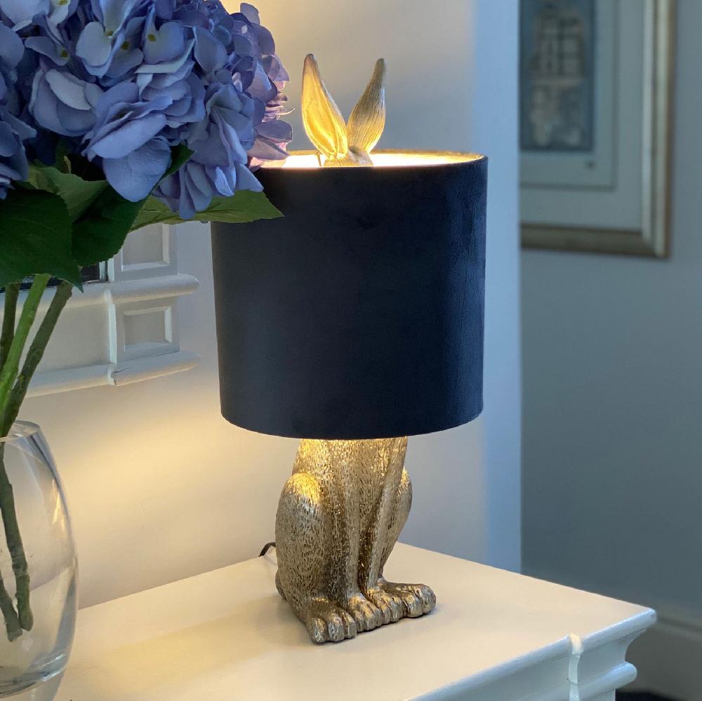 Hill Interiors Silver Hare Table Lamp With Grey Velvet Shade