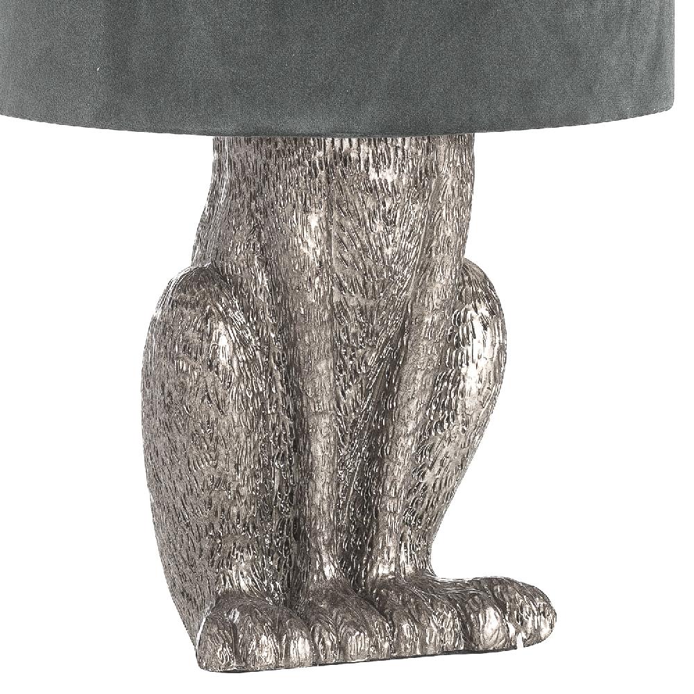 hill interiors Silver Hare Table Lamp With Grey Velvet Shade