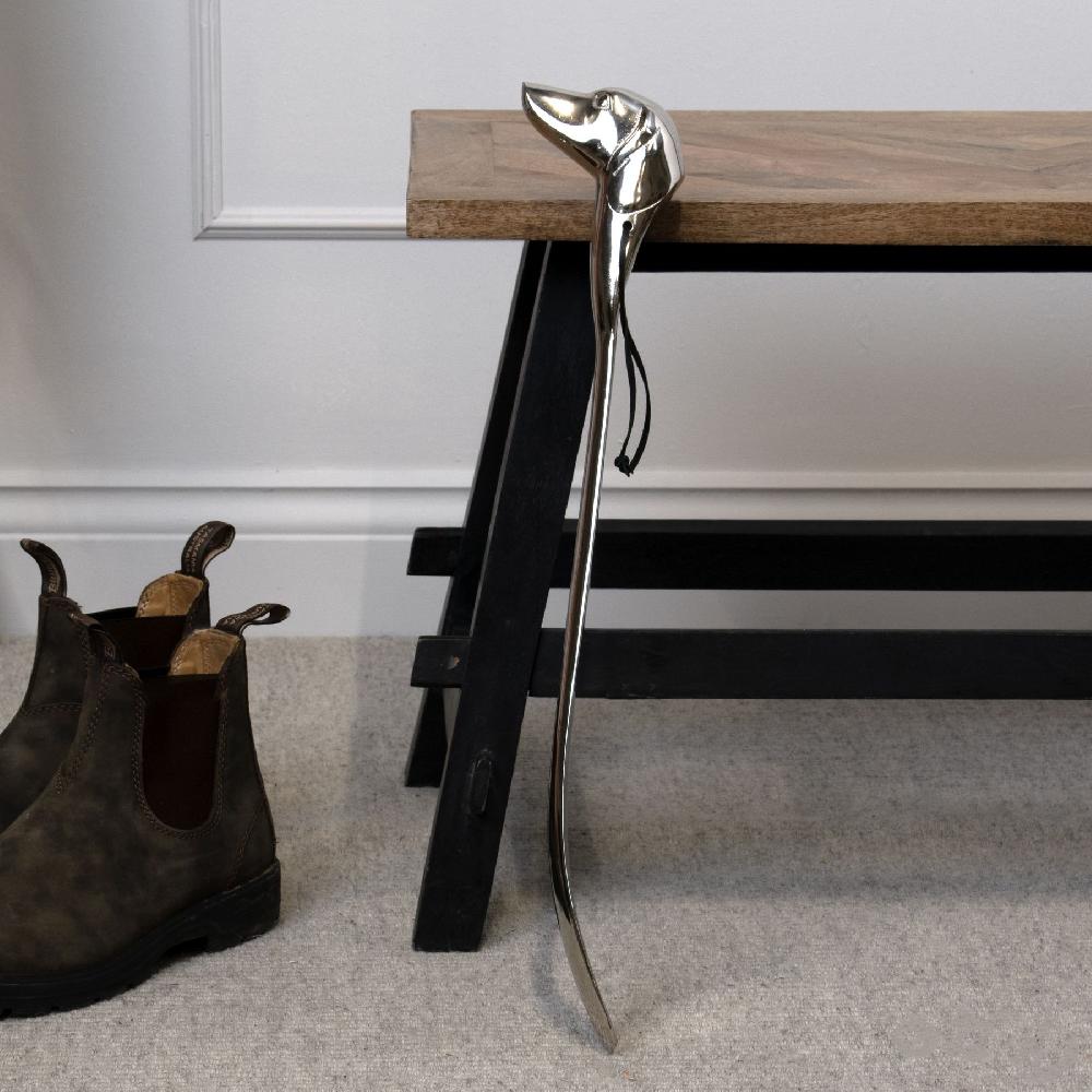 Hill Interiors Silver Nickel Dog Head Detail Shoe Horn