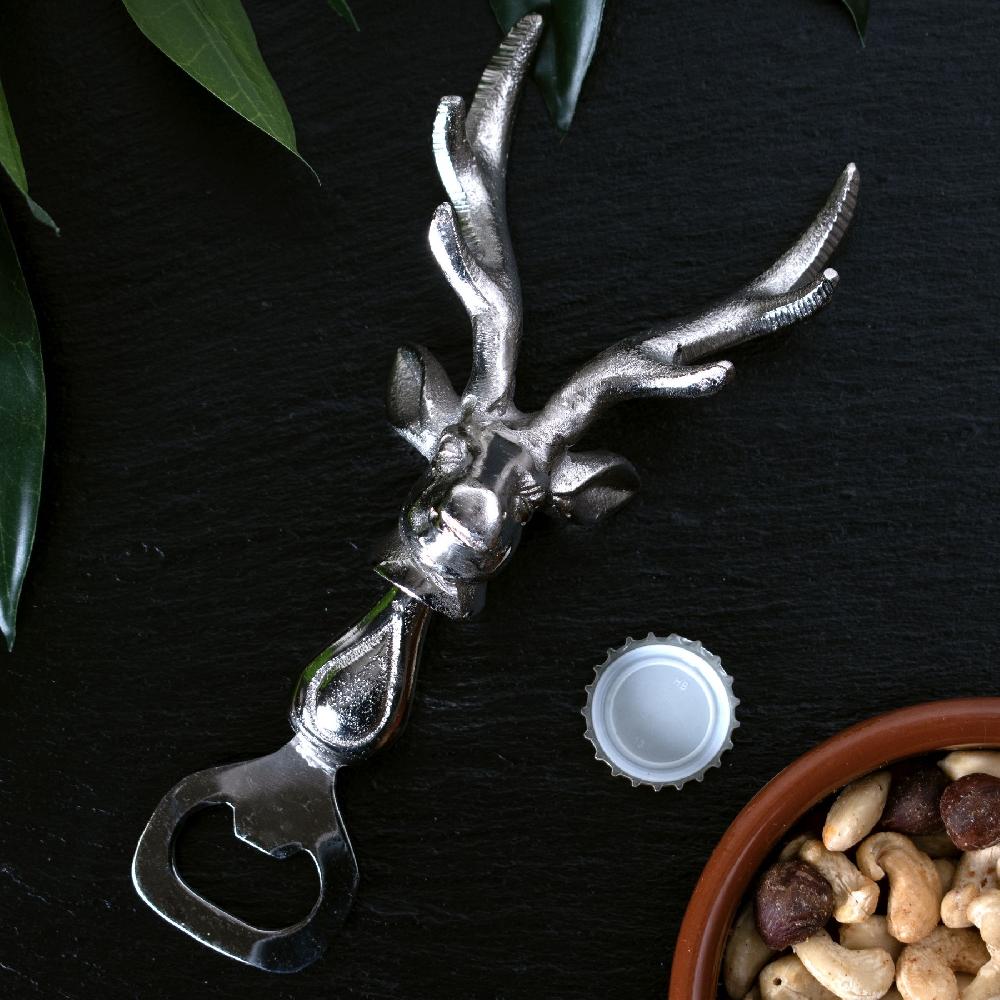 Hill Interiors Silver Nickel Stag Head Detail Bottle Opener
