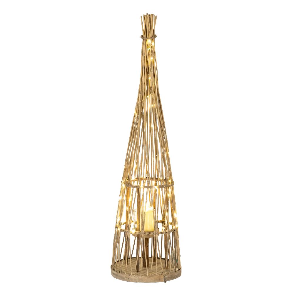 hill interiors Small Conical Wicker Lantern With Glass Holder & LED Lights