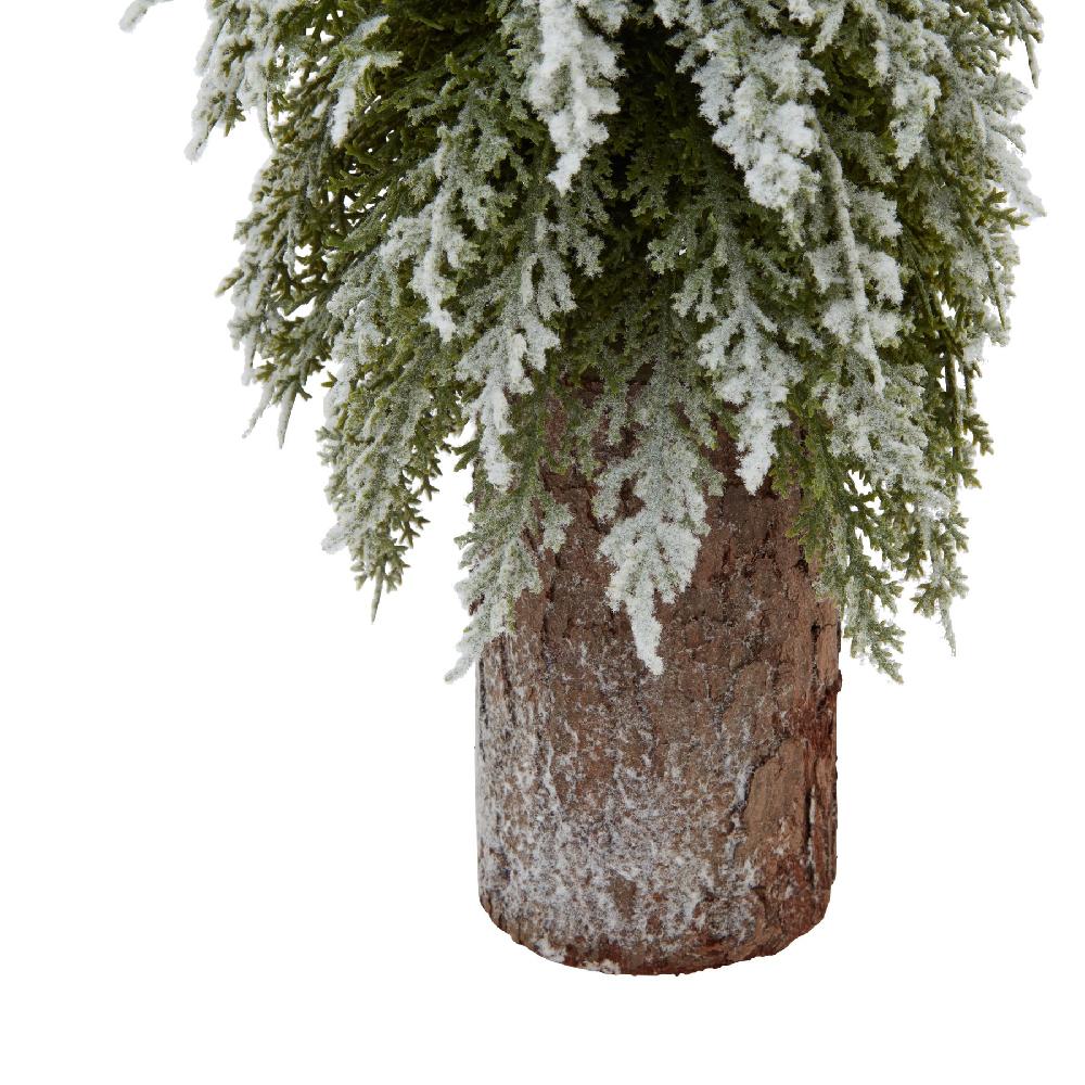 hill interiors Small Snowy Fir Tree On Tall Wood Log