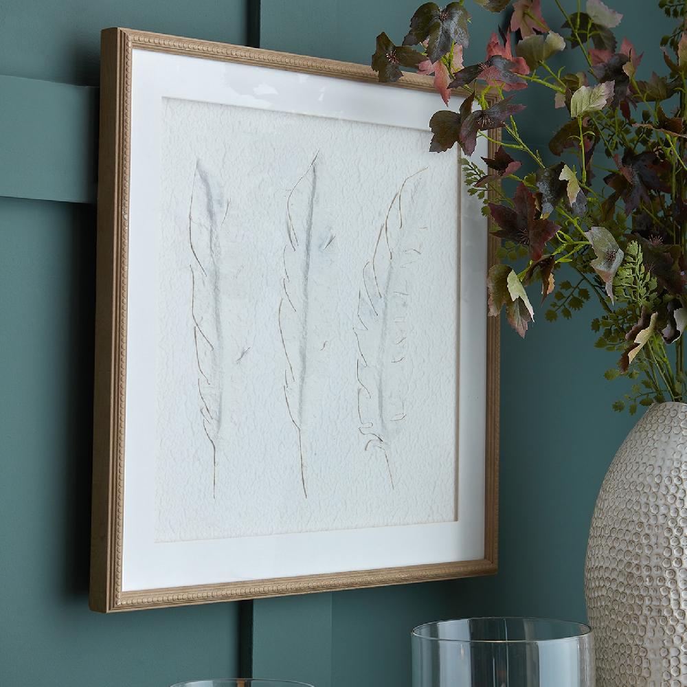 Hill Interiors Solli White Feathers Art Mounted In Beaded Frame