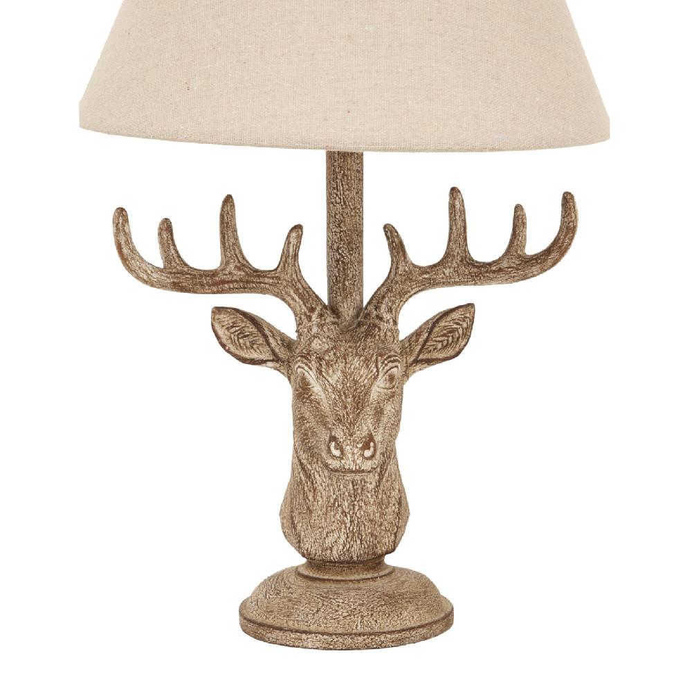 hill interiors Stonewashed Stag Head Table Lamp With Linen Shade