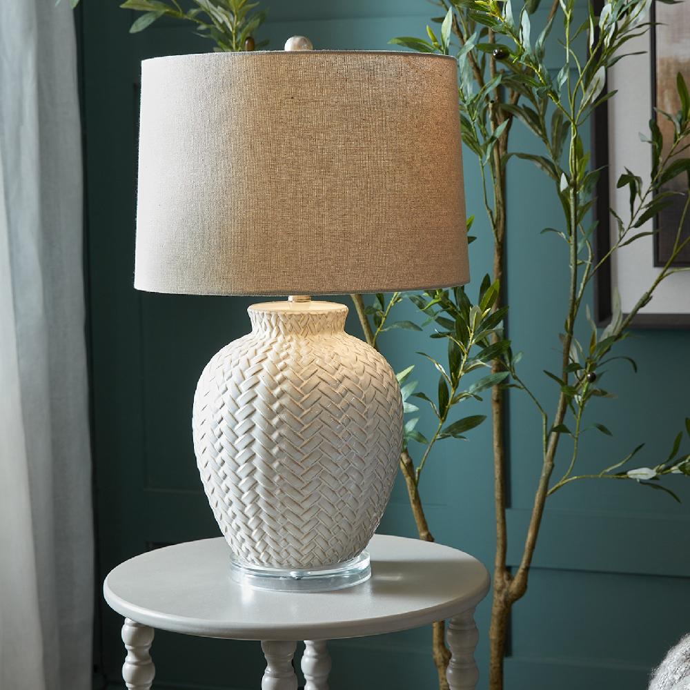 Hill Interiors Twill Weave Ceramic Table Lamp With Linen Shade