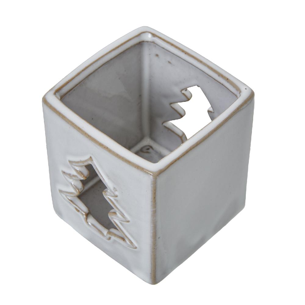 Hill Interiors White Ceramic Tree Cut-Out Square Tealight Holder