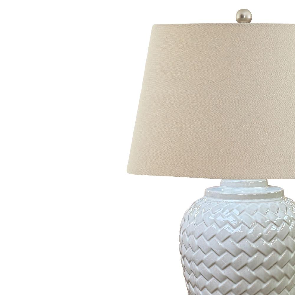 hill interiors Woven Ceramic Table Lamp With Linen Shade