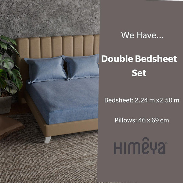 Himêya Himeya 100% Cotton 144 TC Bedsheet With 2 Pillow Covers - Stonewash Denim