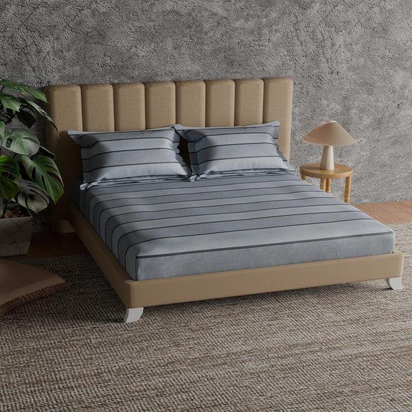 Himêya Himeya 100% Cotton 144 TC Bedsheet With 2 Pillow Covers - Indigo Pinstripe
