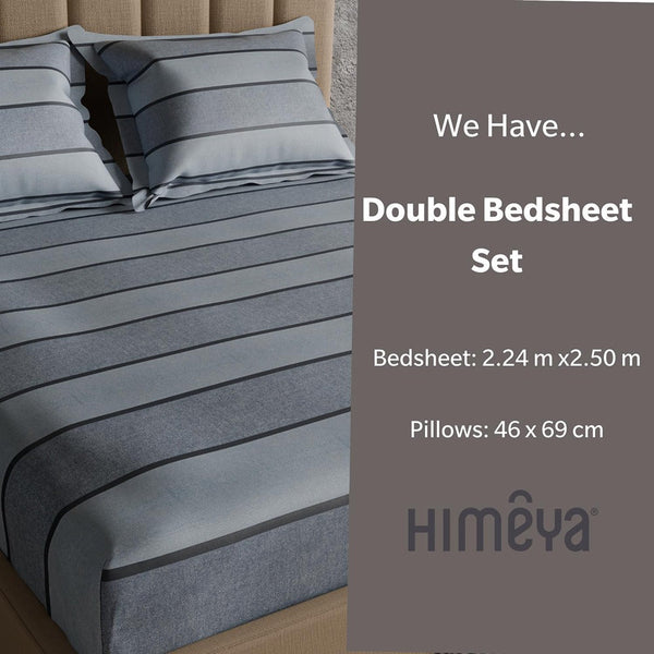 Himêya Himeya 100% Cotton 144 TC Bedsheet With 2 Pillow Covers - Indigo Pinstripe
