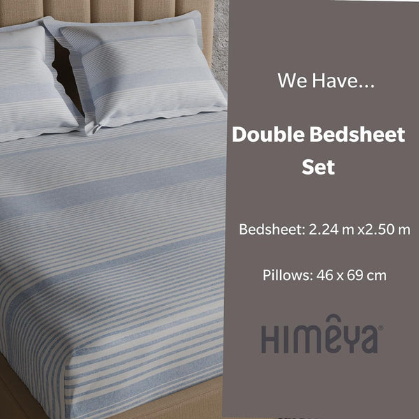 Himêya Himeya 100% Cotton 144 TC Bedsheet With 2 Pillow Covers - Denim Streak