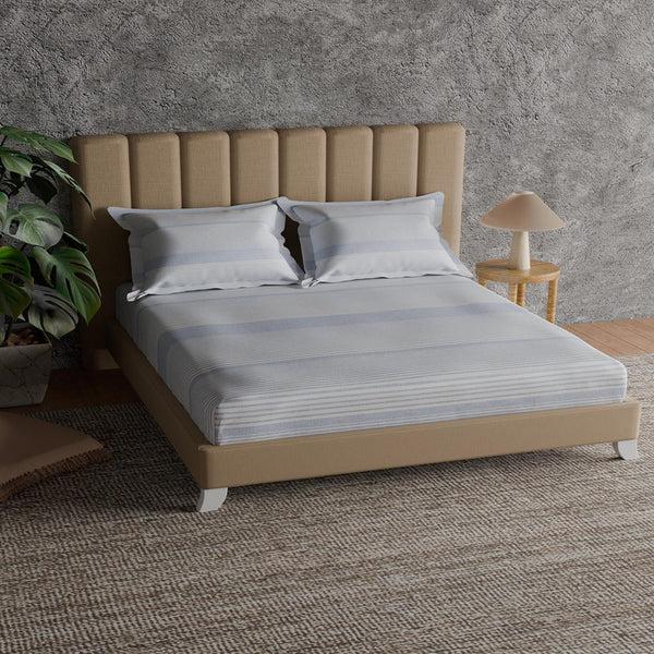 himêya Himeya 100% Cotton 144 TC Bedsheet with 2 Pillow Covers - Denim Streak