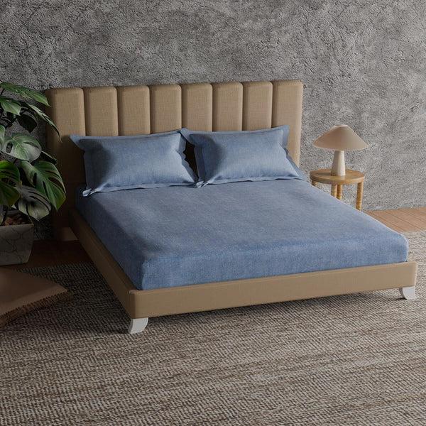 himêya Himeya 100% Cotton 144 TC Bedsheet with 2 Pillow Covers - Stonewash Denim