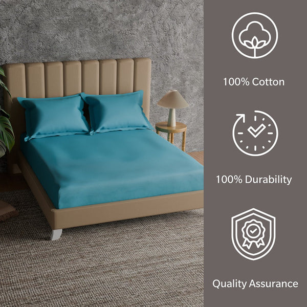 Himêya Himeya 100% Cotton 152 TC Bedsheet With 2 Pillow Covers - Peacock Blue