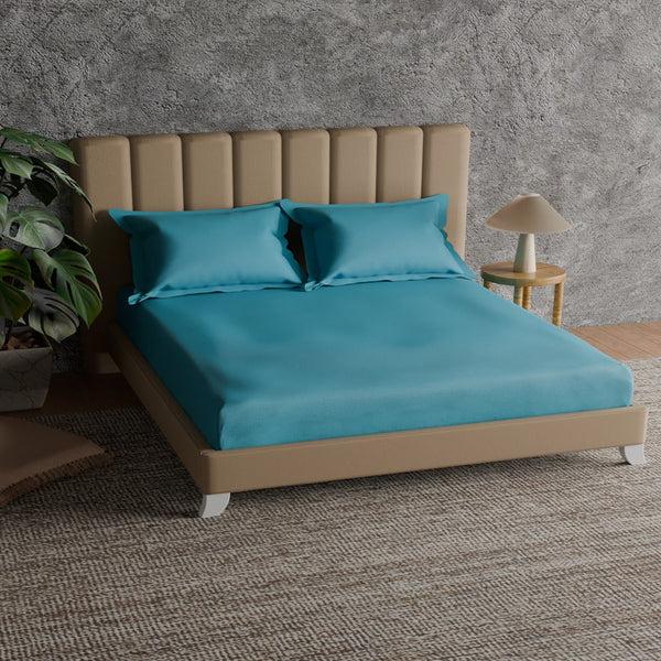 himêya Himeya 100% Cotton 152 TC Bedsheet with 2 Pillow Covers - Peacock Blue