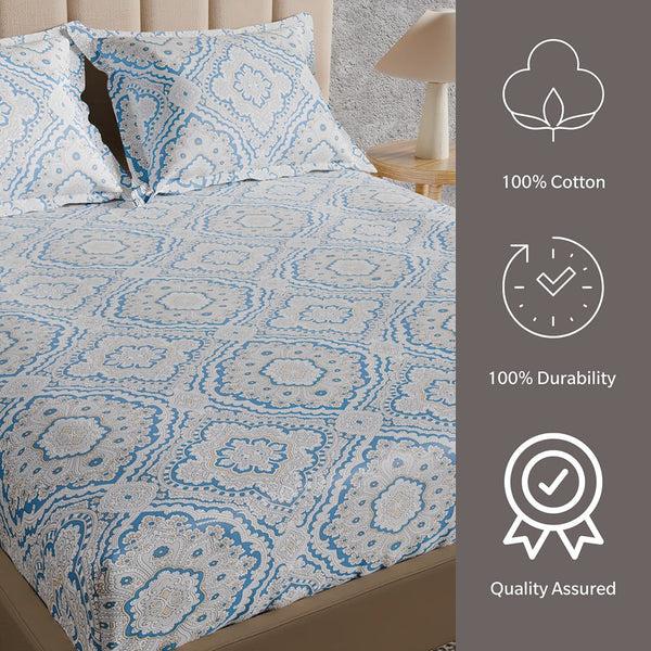Himêya Himeya 100% Cotton 180 TC Bedsheet With 2 Pillow Covers - Kundan Light Sapphire