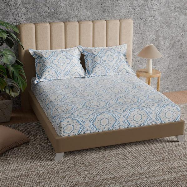 himêya Himeya 100% Cotton 180 TC Bedsheet with 2 Pillow Covers - Kundan Light Sapphire