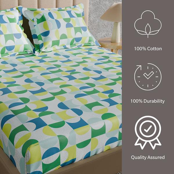 Himêya Himeya 100% Cotton 180 TC Bedsheet With 2 Pillow Covers - Carnival Island Blue