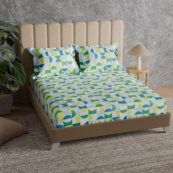 himêya Himeya 100% Cotton 180 TC Bedsheet with 2 Pillow Covers - Carnival Island Blue