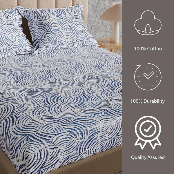 Himêya Himeya 100% Cotton 180 TC Bedsheet With 2 Pillow Covers - Tidal Moonlit Sky